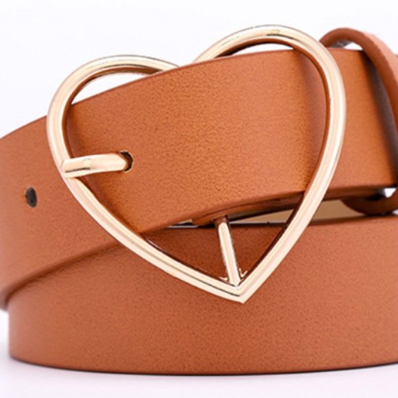 Camel Vegan Leather Heart Buckle Belt - Picture 3 of 8